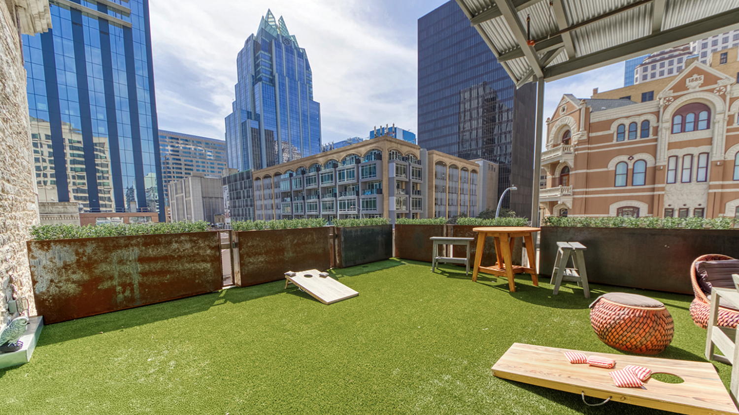 Q Branch rooftop deck overlooking historic 6th Street in downtown Austin